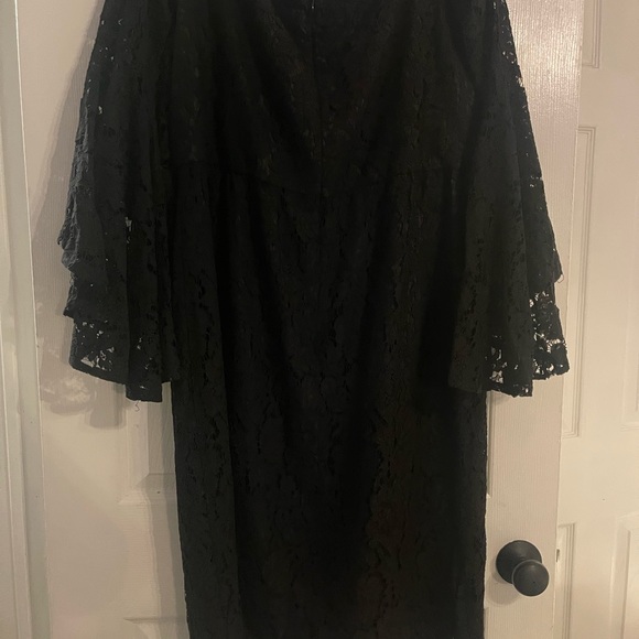 Black Lace Cocktail Dress with Bell Sleeves - Picture 2 of 7